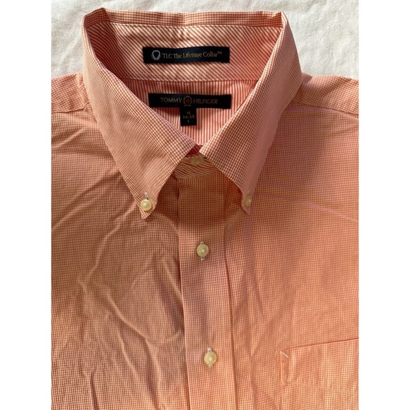 Tommy Hilfiger TLC Lifetime Collar, Button Up Shirt, Small Check, Red/Peach - Picture 3 of 13